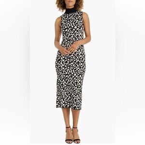 Maggy London Ribbed Neck Jacquard Sleeveless Midi Dress, Large
